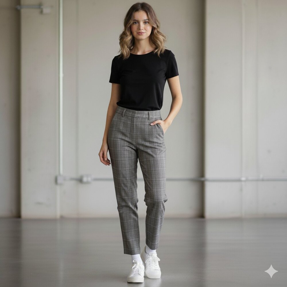 Aritzia Wilfred Gimont Pant Plaid Wool Crop Trousers Straight Leg Brown Size 2